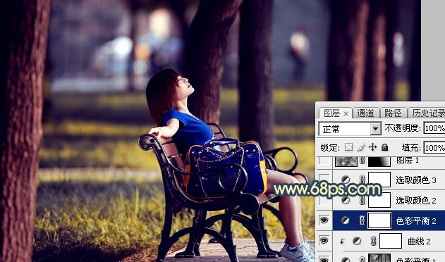 Photoshop给公园长椅上的美女加上唯美的晨曦暖色25