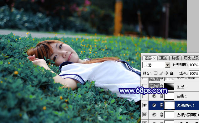 Photoshop打造梦幻甜美的青蓝色春季美女图片12