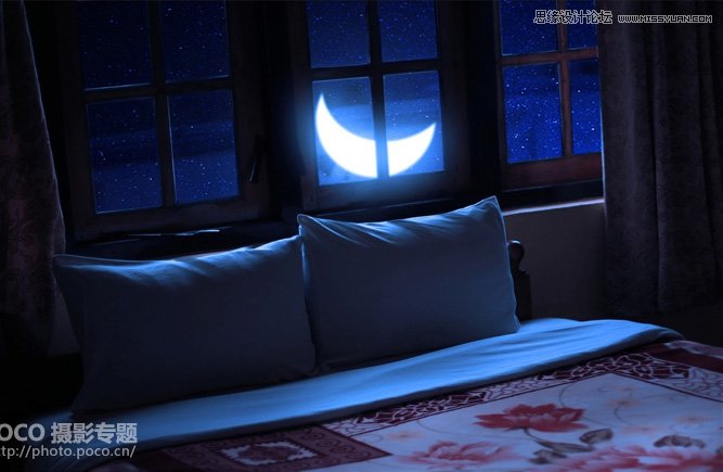 Photoshop合成卧室外唯美的蓝色月光效果1
