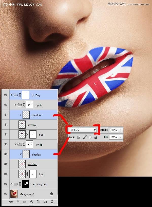 Photoshop给美女嘴唇添加个性的国旗唇彩11