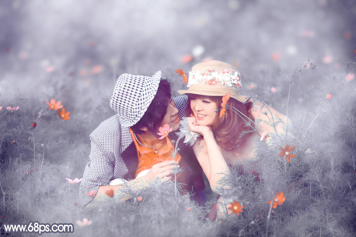 Photoshop给野花中的情侣加上梦幻的中性蓝灰色3