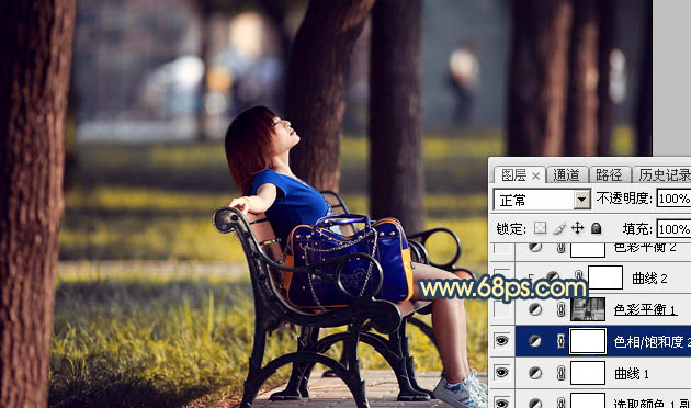 Photoshop给公园长椅上的美女加上唯美的晨曦暖色17
