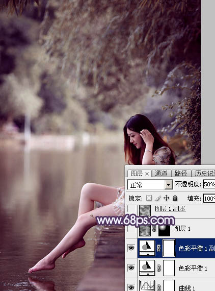 Photoshop打造柔美的中性冷色湖景美女图片19