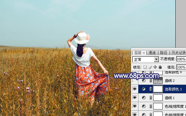 Photoshop给荒草中的美女加上清新的韩系秋季色19