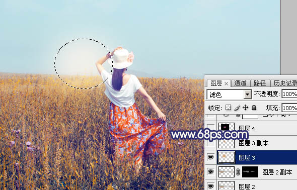 Photoshop给荒草中的美女加上清新的韩系秋季色33