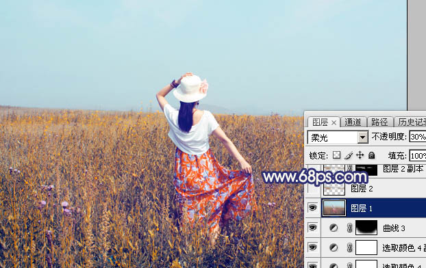 Photoshop给荒草中的美女加上清新的韩系秋季色31