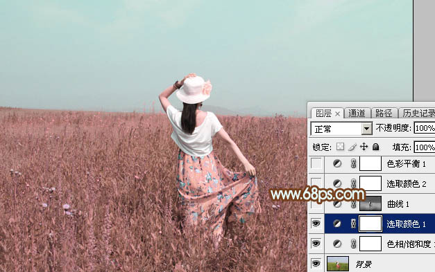 Photoshop打造韩系淡粉色草原人物图片10