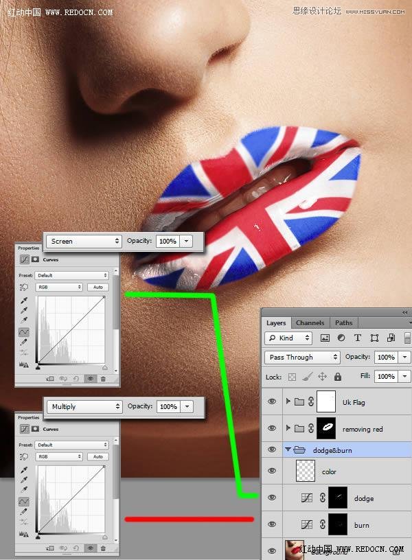 Photoshop给美女嘴唇添加个性的国旗唇彩12