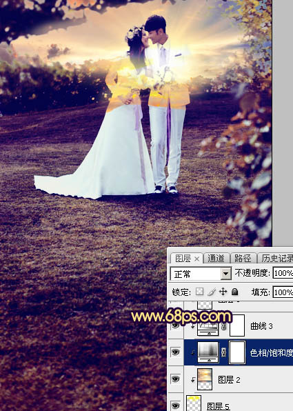 Photoshop给泛白的草地婚片加上唯美的霞光20