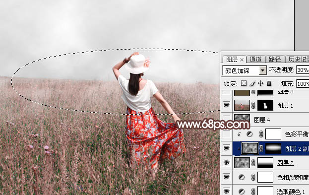 Photoshop给草原人物图片加上梦幻的粉色晨雾效果14