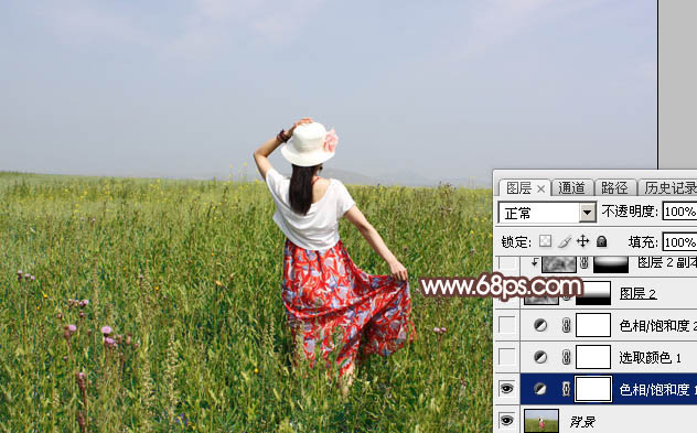 Photoshop给草原人物图片加上梦幻的粉色晨雾效果5