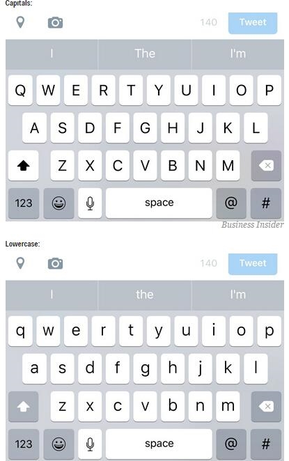 iOS9键盘新功能:点击Shift按键可看字母变大写或小写形式1