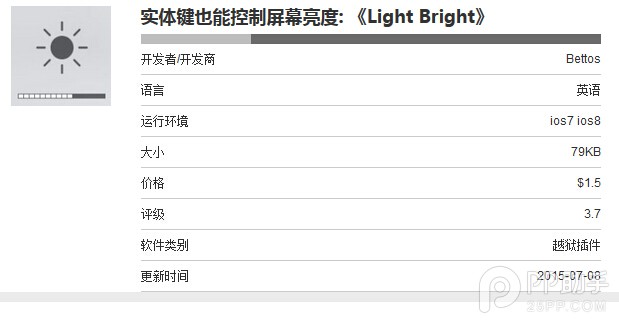iOS8.4越狱插件Light Bright 用实体键调节亮度1