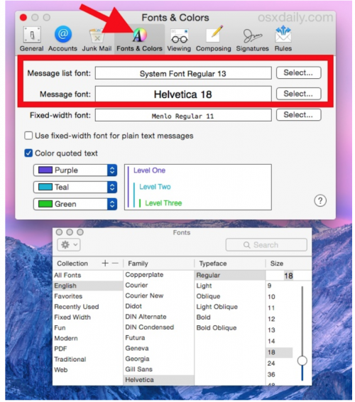 如何更改Mac OS X中的邮件字体大小？1