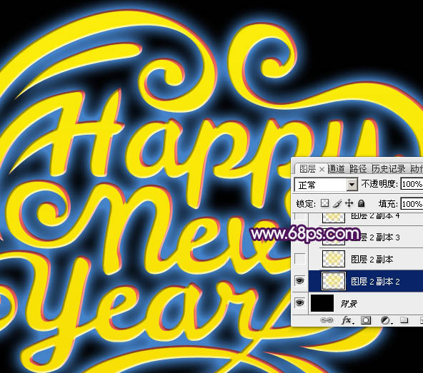 Photoshop给新年快乐字加上大气的紫色水晶霓虹效果7
