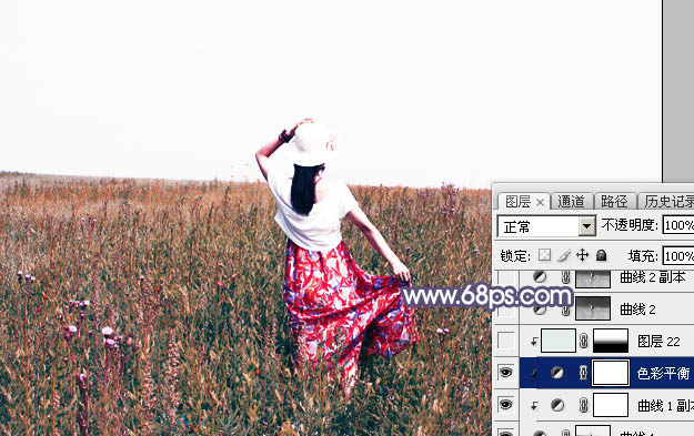 Photoshop打造唯美的暗调红蓝色草原人物图片19