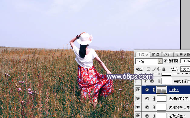 Photoshop打造唯美的暗调红蓝色草原人物图片14
