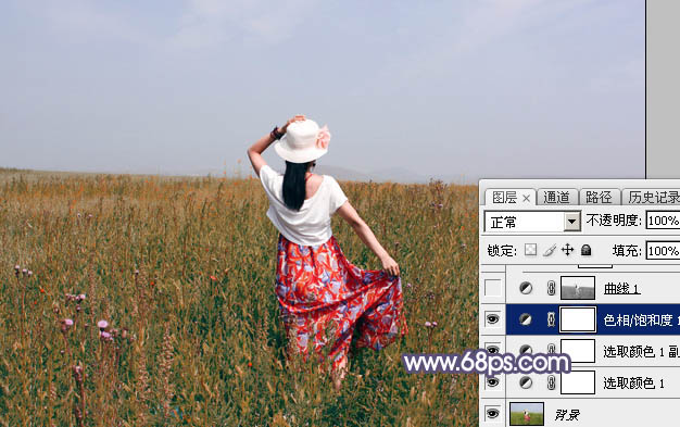 Photoshop打造唯美的暗调红蓝色草原人物图片11