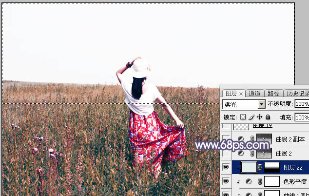 Photoshop打造唯美的暗调红蓝色草原人物图片20