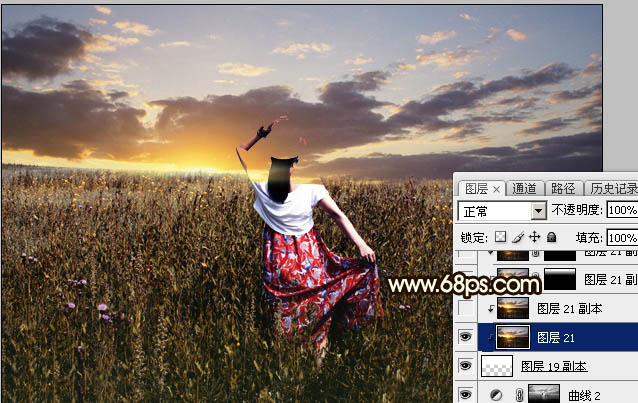 Photoshop给草原人物图片加上大气的黄褐色霞光20