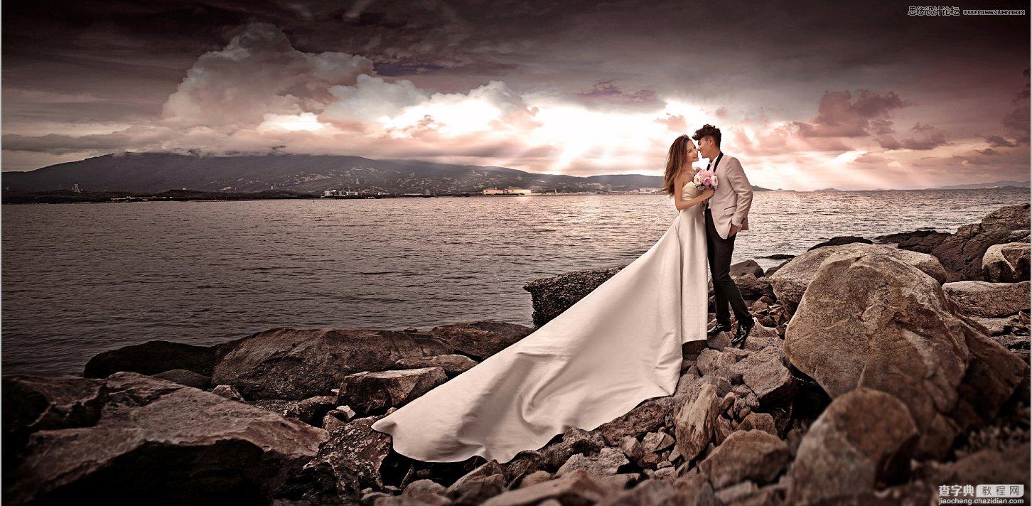Lightroom调出暗色质感效果的海边婚纱照片1