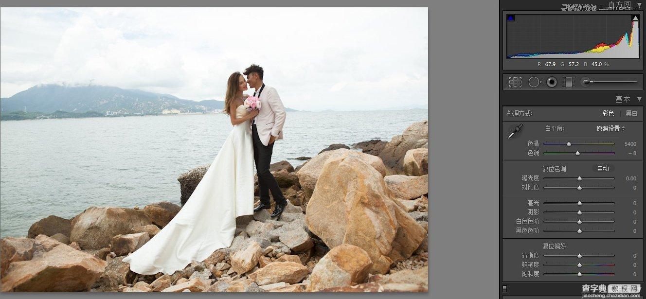Lightroom调出暗色质感效果的海边婚纱照片2