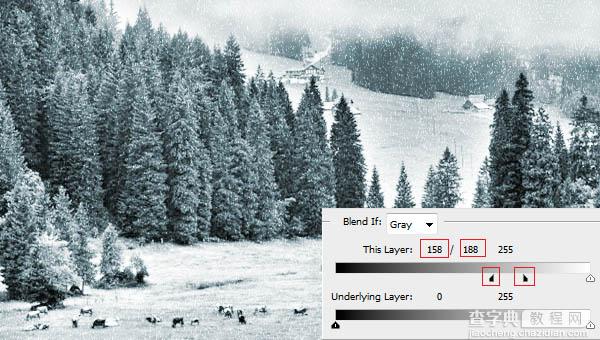 Photoshop快速把绿色风景图片转为雪景效果11
