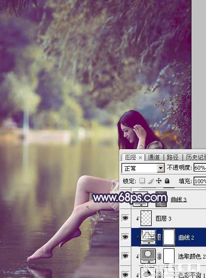 Photoshop打造唯美的淡调蓝紫色湖景人物图片21