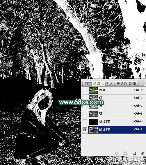 Photoshop给树林中的人物图片增加梦幻透射光束17