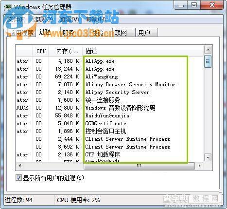 Win7系统下判断系统进程的方法1