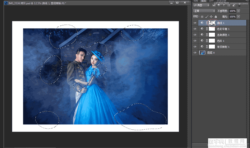 Photoshop调出唯美夜晚的蓝色梦幻婚纱照片15
