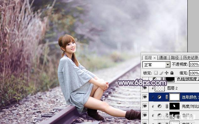 Photoshop为铁轨人物图片打造梦幻的蓝褐色效果37