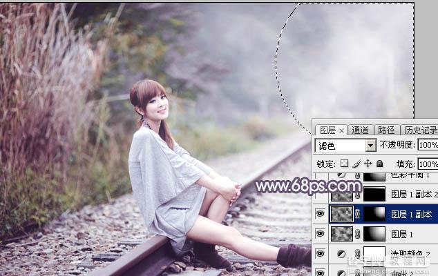 Photoshop为铁轨人物图片打造梦幻的蓝褐色效果25