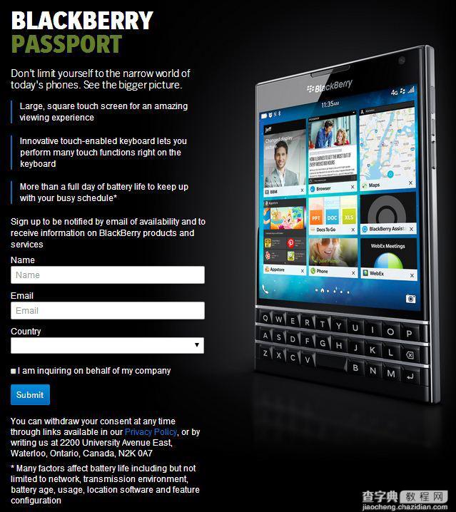 新旗舰黑莓Passport已经开始接受预定 发布时间/售价尚不明确1