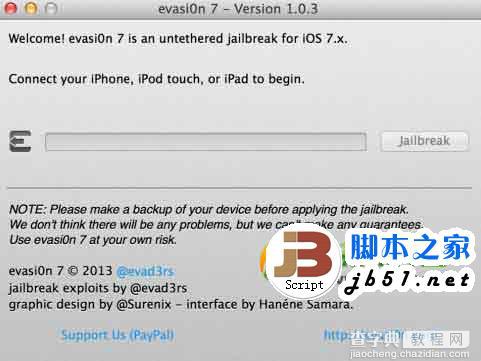 evasi0n7 1.0.3完美越狱工具使用方法 支持iOS 7.1 Beta 3越狱1