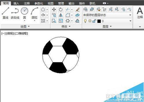 CAD使用工具和画图指令快速绘制足球的教程11