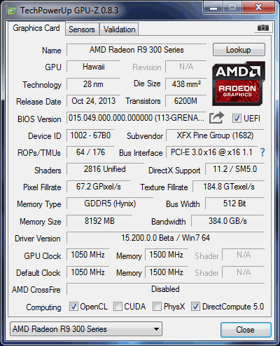 AMD R9 390X实卡/性能首曝 跑分10449分9