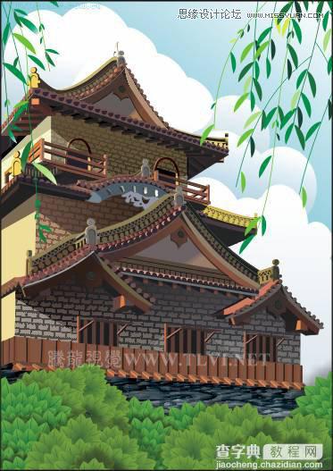 CorelDRAW实例教程：绘制中国古典建筑城楼场景画面1