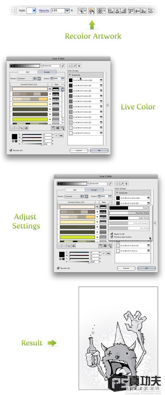 Illustrator CS3把作品转化和编辑为灰度模式6