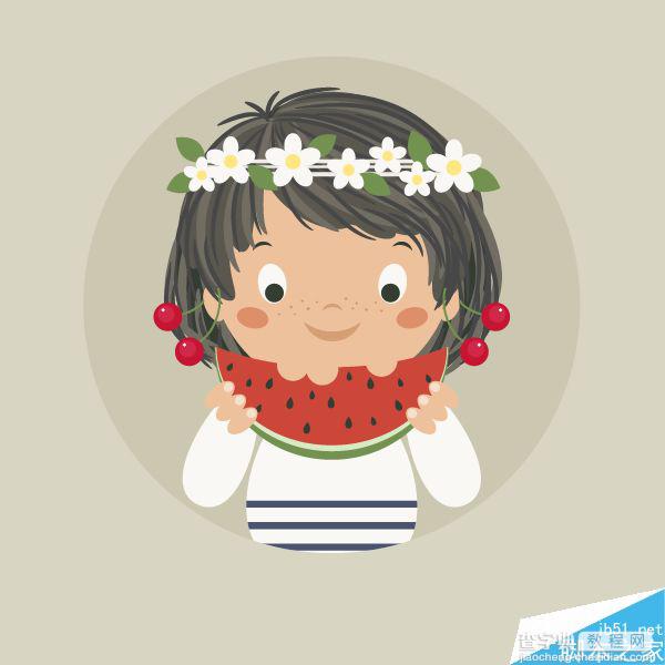 AI绘制一个吃着西瓜的可爱小女孩插画37