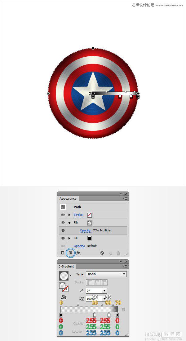 Illustrator绘制立体逼真的美国队长盾牌图标20