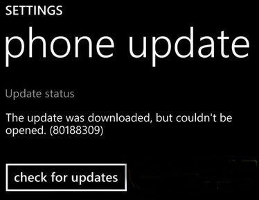 升级wp8.1遇到错误代码怎么办？wp8.1更新80188309错误代码解决方法1