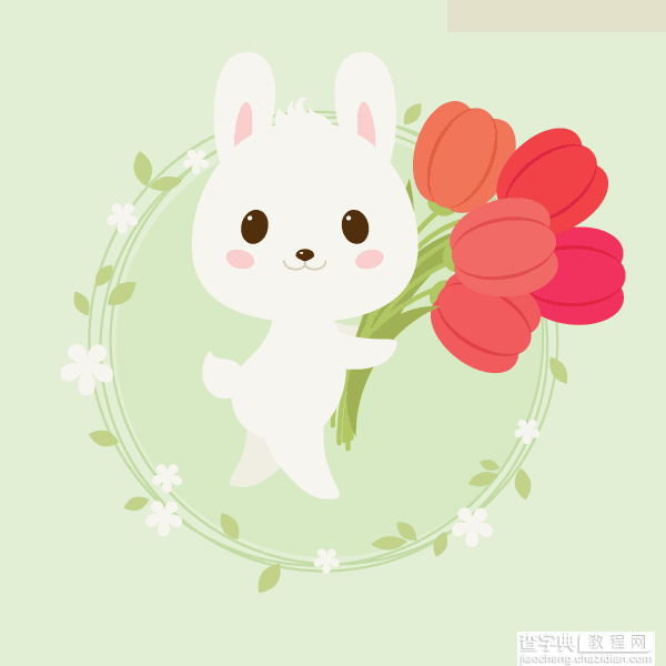 Illustrator绘制春季抱着郁金香的可爱小兔子34