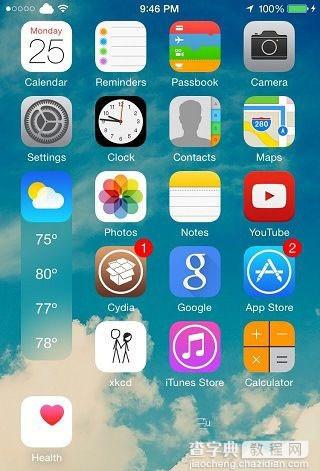 苹果iOS8.1.x越狱插件Freyr 可直接在主屏中查看天气1