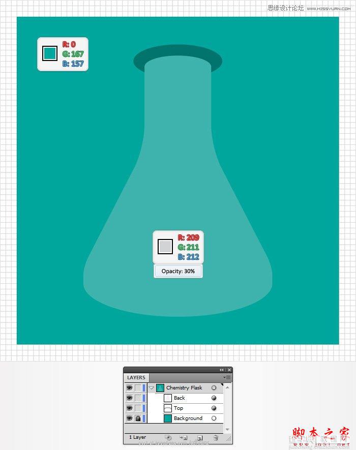 Illustrator制作浅绿色透明效果的烧瓶图标7
