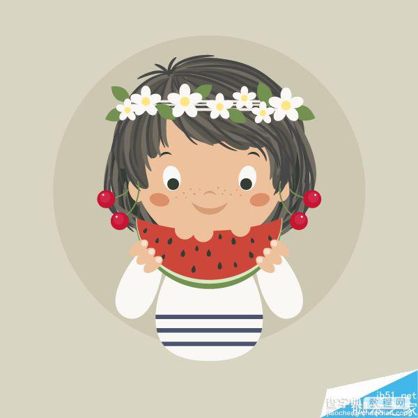 AI绘制一个吃着西瓜的可爱小女孩插画36