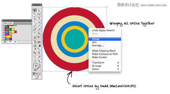 Illustrator(AI)设计制作出漂亮的彩色时尚圆圈图实例教程6