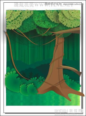 CorelDRAW绘制绿色卡通森林一角场景画面24