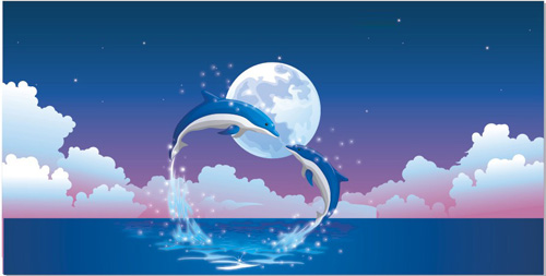 CorelDRAW绘制一幅海豚嬉戏的海上风光效果图1