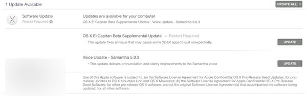 苹果向OS X EI Capitan公测版推送补充升级 解决32位程序崩溃问题1